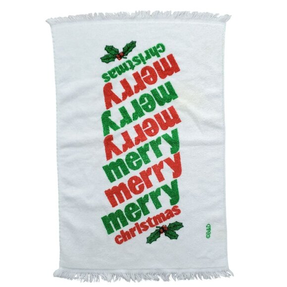 B & D Other - VTG Holiday Kitchen Dish Towel Merry Christmas Spell Out Red Green Bathroom READ